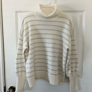 LOFT Cream and Silver Striped Turtleneck Sweater